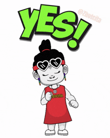a cartoon girl wearing sunglasses and a hotcita shirt says yes