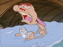 a cartoon character is holding a piece of paper that says r.i.p.