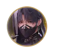 a man wearing a black mask and earrings is in a circle