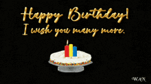 a birthday card with a cake and candles and the words happy birthday i wish you many more