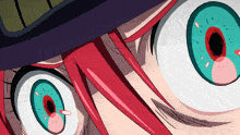a close up of a person 's eyes with red and blue circles