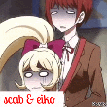 a man and a girl are standing next to each other and the girl is wearing a pink bow .