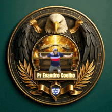 a gold coin with a bald eagle and the name pr evandro coelho