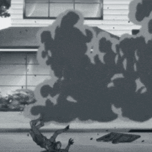 a black and white drawing of a man falling down