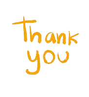 the word thank you is written in orange letters