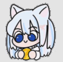 a cartoon drawing of a cat girl with blue eyes