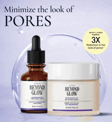 a bottle of beyond glow serum next to a bottle of beyond glow cream