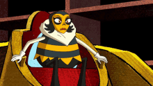 a cartoon drawing of a bee sitting on a red chair