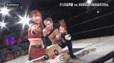 a woman is pointing at a man in a wrestling ring with the words #ddtpro on the bottom left