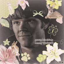 a picture of a man surrounded by flowers and a deer with the words group lifetime remy tonight at the bottom