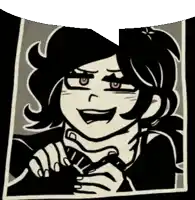 a black and white drawing of a girl with a speech bubble above her head