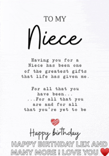 a birthday card for a niece with a heart on it