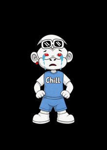 a cartoon character wearing a shirt that says chill on it