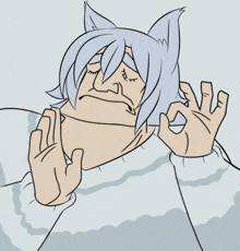 a drawing of a person with a cat ear making an okay sign