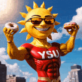a statue of a sun wearing a ysu shirt