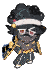 a cartoon character with a mustache is wearing a hat and holding a sword