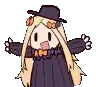 a cartoon of a girl with long blonde hair wearing a hat and a dress .