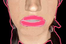 a drawing of a woman 's face with a pink lip