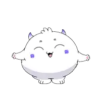 a cartoon drawing of a white monster with horns and a purple nose