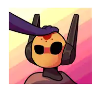 a cartoon drawing of a robot with headphones and a hand on its head