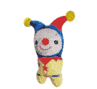 a stuffed clown with a red nose and yellow ears