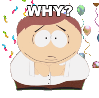 a cartoon character with the words why on his head
