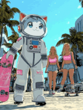 a cartoon drawing of a cat in an astronaut costume