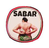 a picture of a woman adjusting her bra with the word sabar in the middle