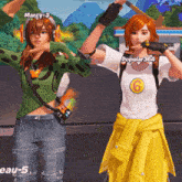 two girls are standing next to each other in a video game and one of them has the number 6 on her shirt
