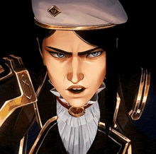 a cartoon drawing of a woman wearing a hat with a diamond on it