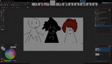 a computer screen shows a drawing of a man a woman and a ghost
