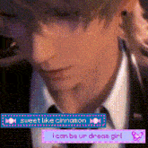 a pixelated image of a man in a suit and tie says sweet like cinnamon i can be ur dream girl