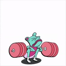 a cartoon illustration of a frog lifting a barbell with the number 10k behind him