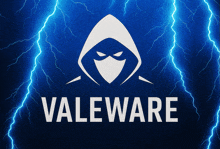 a blue background with lightning and the name valeware