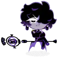 a cartoon character is holding a purple wand