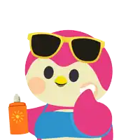 a pink bird wearing sunglasses is holding a sunscreen bottle and the words golden not burnt above it