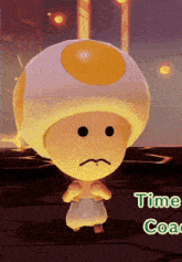 a cartoon character with a sad face and the words time coach below