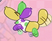 a cartoon drawing of a dog made out of balloons on a pink background