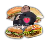 a man with a heart and the words i love tortas surrounded by sandwiches