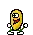a pixel art drawing of a banana with arms and legs and a red mouth .