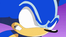 a close up of sonic the hedgehog 's face with a blue background