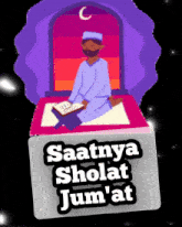 a cartoon of a man praying with the words saatnya sholat jumat