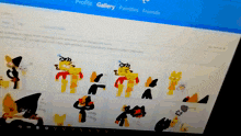 a computer screen shows a collection of drawings and the words profile gallery on the top left