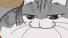 a drawing of a cat with its eyes closed and a white nose