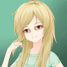 a drawing of a girl with long blonde hair and brown eyes