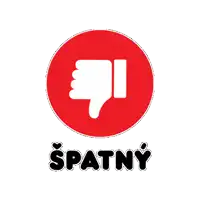 a red circle with a hand giving a thumbs down and the word spatny