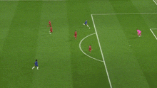 a group of soccer players are playing a game on a field .