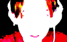 a close up of a person wearing headphones in a pixel art style .