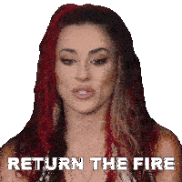 a woman with red hair has the words return the fire on her face