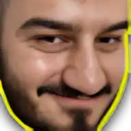 a close up of a man 's face with a yellow border